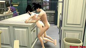 Mommy's Tits Anal Fucked by Sons in Kitchen