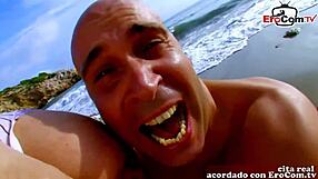 Pretty blonde Spanish teen gets some beach action