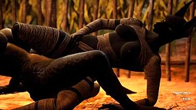 furry jackal scissoring furry dragon wildly