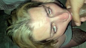 Blonde amateur deepthroats in garage, gets facial cumshot