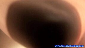 a freckled teen in longsocks sucks cock then pisses on it