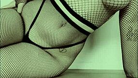 Fishnet-clad sexy woman likes it when her ass is spanked and her boobs are groped