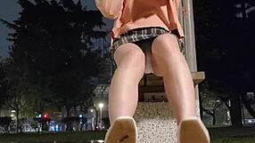 Does The Shemale Ladyboy Masturbate With Dildo In Skirt Outdoors?