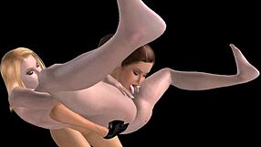 hey, cute girls lick pussy with strapon in 3d anime 😍