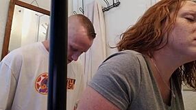 Bathroom quickie with big tits wife