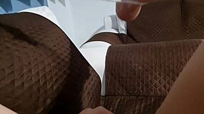 smell that dripping pussy cum on her leg while she masturbates wet on the sofa