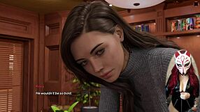 What naughty boss plays upskirt games in leather skirt at brothel