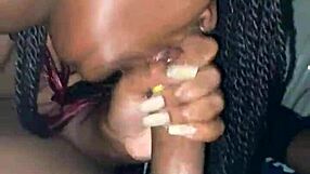 Ebony BBW performs sloppy deepthroat on big black cock.