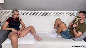 Young Stepbrother Spies on Shaved Stepsister's Intense Masturbation