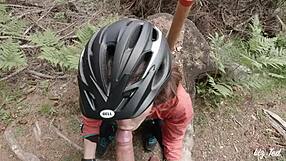 Liz and Ted explore outdoor biker sex on a workout bike, blending public thrill with intense passion