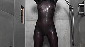 Getting wet in my ultra shiny catsuit, wanna join me?