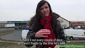 Euro girl next door strips nude outdoors for cash payment