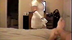 Busty brunette nurse sucks patient's cock for relief.