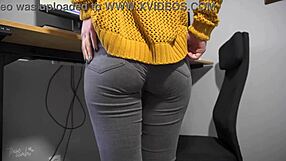 Hot secretary teases big ass in tight jeans