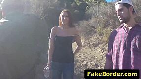 Fake Patrol Lures Brunette For Outdoor Cock Riding