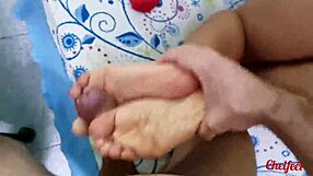 Skinny latina girlfriend gives me a footjob and more