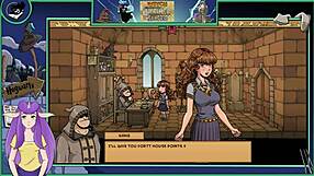 In this anime hentai, the brunette witch trainer with big tits teaches college students in part 20