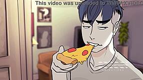 friends sharing pizza in a casual hangout