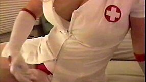 Busty brunette nurse sucks patient's cock for relief.
