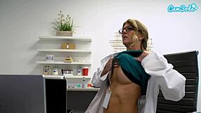 Sexy big tit milf nurse masturbates at office