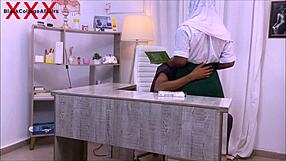 naughty student in sexy pants gets intimate on office desk