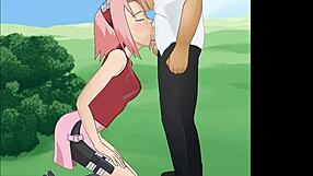 sakura haruno performs a super deepthroat in naruto.