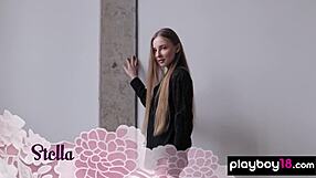 Petite blonde Russian muse Stella, why strip off red lingerie to pose so seductively?