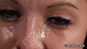 Hot Beauty Receives Facial Cumshot and Swallows Every Drop
