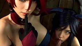 league of legends cosplay with miss fortune and ahri in UNCENSORED HENTAI ai art