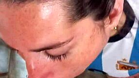 Blonde Girlfriend Giving Blowjob to Friend, Swallowing Cum as Liquid Lunch