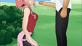 sakura haruno performs a super deepthroat in naruto.
