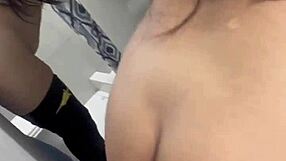 Egyptian slut samar gets bent over in leggings, taking big cock deepthroat and cumshot from the guy in the clothes store warehouse.