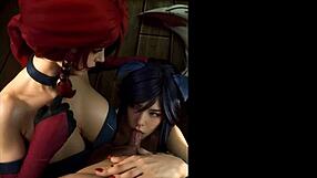 league of legends cosplay with miss fortune and ahri in UNCENSORED HENTAI ai art
