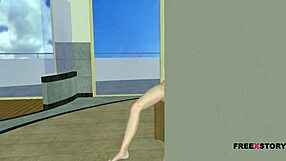 cute girl in 3d animation masturbates with banana