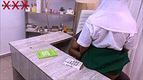 naughty student in sexy pants gets intimate on office desk