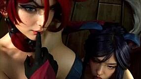 league of legends cosplay with miss fortune and ahri in UNCENSORED HENTAI ai art