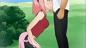 sakura haruno performs a super deepthroat in naruto.