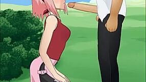 sakura haruno performs a super deepthroat in naruto.