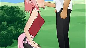 sakura haruno performs a super deepthroat in naruto.