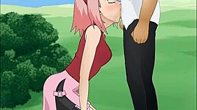 sakura haruno performs a super deepthroat in naruto.