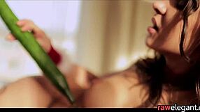 Euro babe orgasms with cucumber toy in classy masturbation