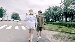 Asian cutie gets soaked and fucked on the beach