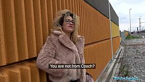 This spanish babe with glasses gets her shaven pussy fucked outdoors for cash in a public agent reality scene.