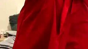 Brunette in red lingerie masturbates her big tits and ass!