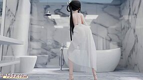 Jinghai din Azur Lane dansează goală în stil anime 3D