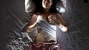 sexy brunette soaks grey panties with multiple orgasms