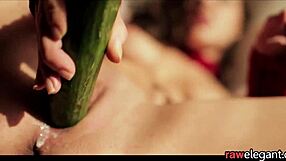 Euro babe orgasms with cucumber toy in classy masturbation