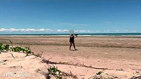 Wife Strips Nude for Football at Public Beach