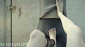Honaki Star Rail's Silver Wolf caught masturbating offers footjob and blowjob in 3D anime.