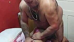 Essa novinha teases with striptease and ripped clothes for father in law in garage